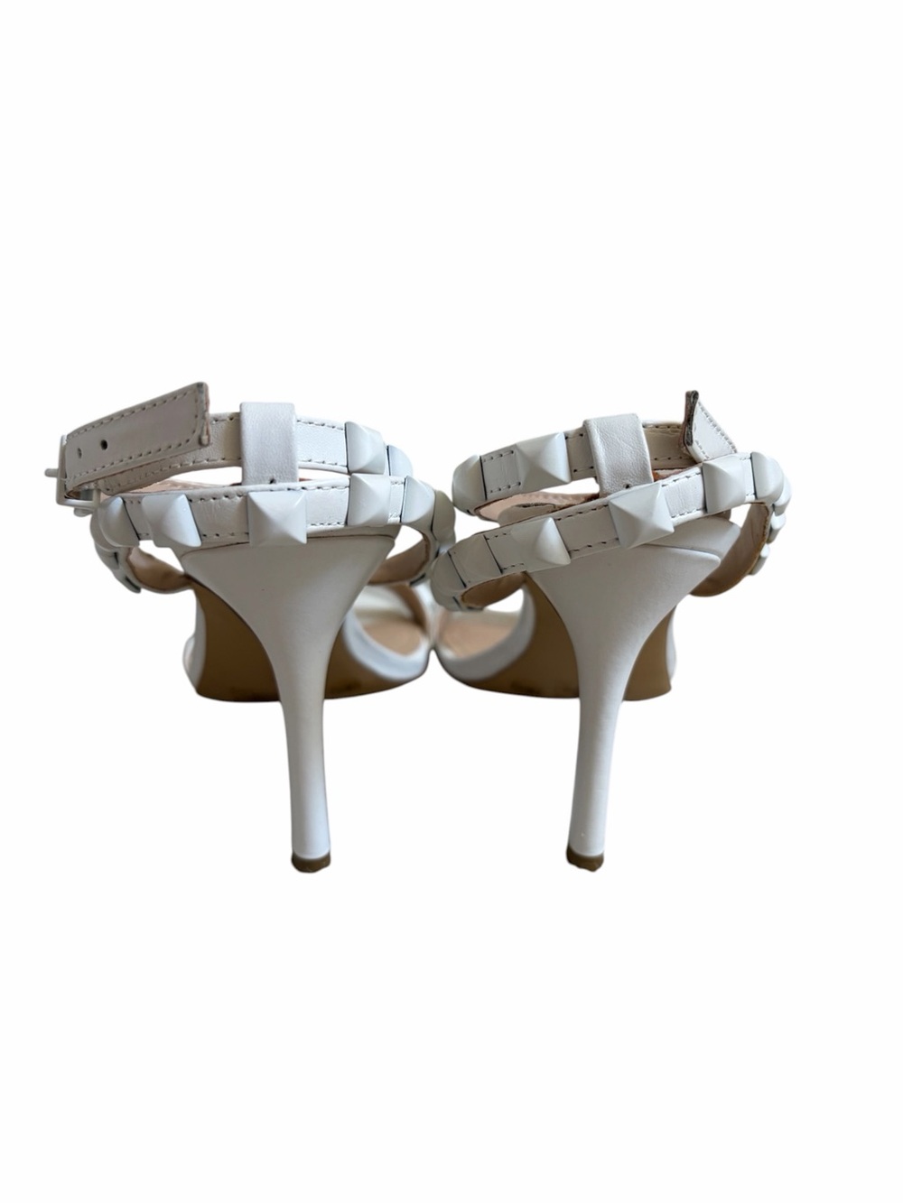 BCBGeneration New Leisa Dacotah White Studded Ankle Strap Heel Sandals Size 7.5 - Picture 6 of 11